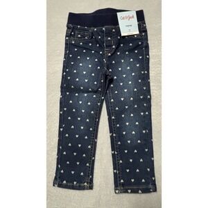Cat & Jack Elastic Band Heart Print Jeans Toddler Size 2T